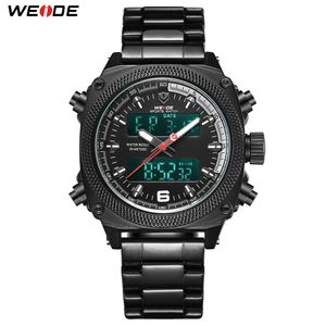 Weide Mens Sports Auto Date Week Display Digital Quartz Rostfritt stål Band Belt Wristwatch Black Clock Relogio Masculino Hour