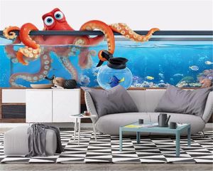 Foto 3d Wallpaper Fish Tank Octopus 3D Stereo Sfondo Muro Soggiorno Camera da letto Decorazione Murale Carta da parati