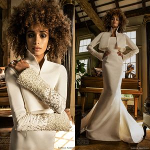 Isabelle Armstrong 2019 Mermaid Wedding Dresses Strapless With Jacket Long Sleeve Pearls Bridal Gowns Plus Size Arabic Caftan robe de mariée