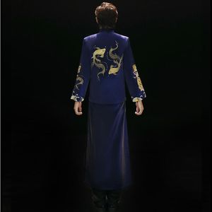 Xiuhe toasting Robe Ancient China Groom clothing TV Movie wedding Gown blue embroidery groom evening Long tang suit costume