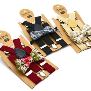Boys Suspenders Bow Tie Set Plaid Printed Braces Kids Grid Elastic Y-Suspenders with Bows Ties Fashion Belt Baby Retro Strap Clip M4040