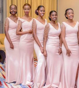 New Arrival Pink Mermaid Bridesmaid Dress Long V Neck Wedding Guest Gown Black Girl Prom Evening Party Gown