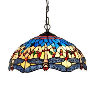 Europäische Retro Tiffany Anhängerlampen Buntglas Barockstil Lichter Blaues Plaid -Lampenvorrichtung