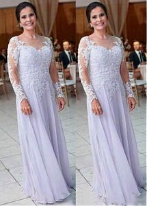 plus size white chiffon Mother of Bride Dresses a line jewel Neckline sheer long sleeves lace groom mom evening gowns formal mother bride