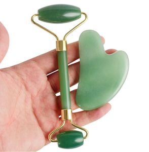 Jade Roller Gua Sha Facial Skin Care Set Natural Stone Aventurine Face Roller Guasha Massager Spa Akupunktur Skrapning av helande kristallhälsovård