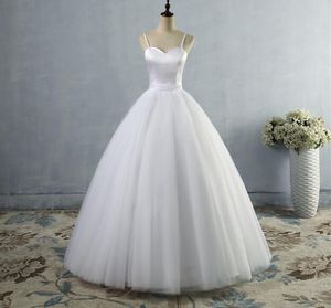 Custom Made Spaghetti Strap Beach wedding dress Vestido Noiva Praia Simple White Tulle Sashes Bridal Gown