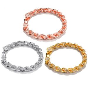 Nuovo bracciale hip hop in lega con diamanti intarsiati 9MM catena a corda intrecciata accessori per personalità della moda da 7 pollici a 8 pollici