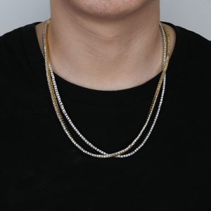 Whosale 3mm 16-24inches Iced Out Bling Zircon 1 Row Tennis Chain Necklace Men Hip hop Jewelry Gold Silver Charms