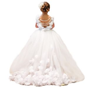 White Flower Girl Dresses with Train Wedding Party Vestido Novia Nina Little Bride First Communion Dress Kids Pageant Ball Gowns