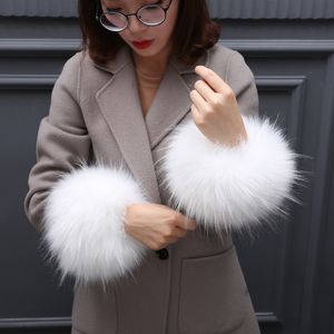 2021 Vinterkvinna handske med päls ärm vindbrytning och varm manschett Stor handled Guard Läder-liknande handring