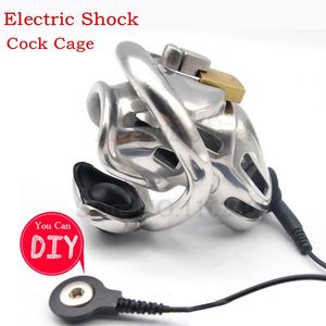 45mm Cockrings Electric Shock 316 Stainless Steel Male Chastity Device,Electro Shock Cock Cage,Penis Rings,Virginity Lock,BDSM Sex Toys for Men