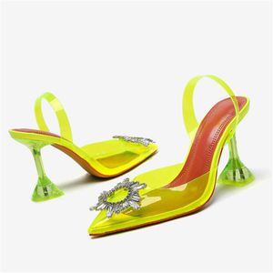 Scarpe eleganti Sandali da donna in PVC verde moda 7CM Tacchi alti Décolleté in cristallo con punta a punta Donna Sandali trasparenti Mujer