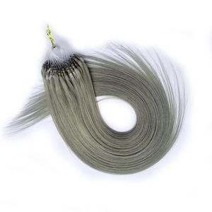 Loop Micro Braid Estensione dei capelli umani Colore grigio Dritto 12-24 pollici 100 g 100 fili Personalizzazione professionale diretta in fabbrica Commercio all'ingrosso