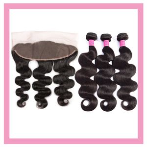 Brazilian Virgin Hair Extensions Body Wave 3 Bundles With 13x4 Lace Frontal With Baby Hair Wefts With Closure Free Part 8-30inch