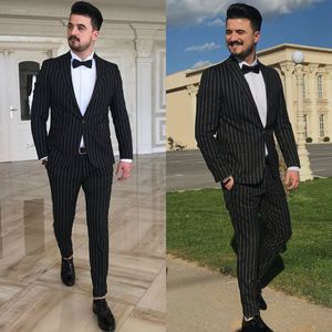 İki adet Düğün Smokin Yüksek Kalite Halat Çizgili Blazer Slim Fit Erkekler Suits Tek Düğme Peaked Yaka Damat Giyim Sağdıç Seti