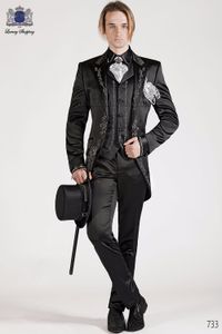 Fashion One Button Black Embroidery Groom Tuxedos Peak Lapel Men Suits 3 pieces Wedding Prom Blazer (Jacket+Pants+Vest) W492