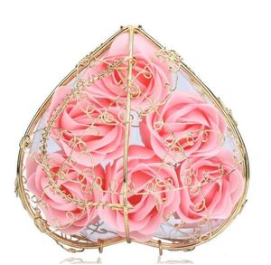 Pétalas De Flores venda por atacado-6 Artificial Rose Flor Heart Heart Ferro Box Banheira Banheira Flores Rosas Românticas Para Valentine Presente de Casamento Grinaldas Cores