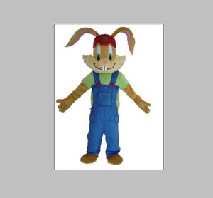 2020 High quality a Custom made brown bunny mascot costume with blue suspender and green shirt for sale