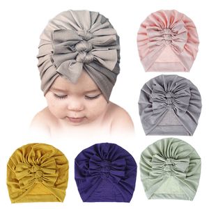 18 Colors Children's hats Headband autumn and winter new soft knitted fabric pleated bow Indian hat baby Headbands free ship 50