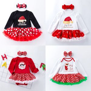 21 Styles Christmas Children Clothing Set Santa Claus letter Dot Print tutu dress+headband 2pcs/set baby jumpsuit Xmas kid romper dress M232