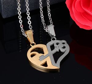 Fashion-Double Half Heart Couple Necklace For Women Men Stainless Steel Jewelry Valentine's Day Gift Fashion Necklaces & Pendants