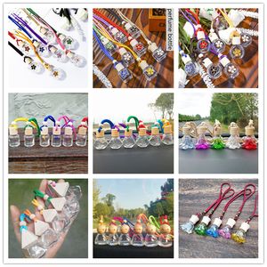 Glass Car Perfume Bottle With Wood Lid Hanging Rearview Ornament Air Freshener For Essential Oils Diffuser Fragrance Refillable Empty Bottles