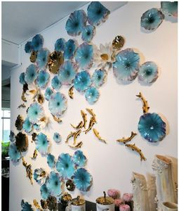 Nordiska hem dekorativa plattor kreativ vägg hängande fisk keramisk lotus blad dekoration
