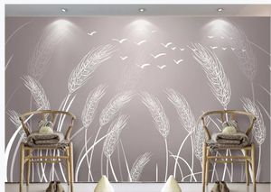 modern living room wallpapers Chinese style idyllic reed wheat and flowers simple hand-painted sofa background wall painting