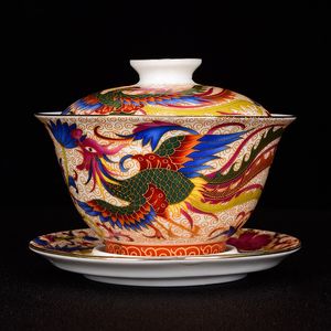 Ceramic Phoenix Gaiwan Unique tea set for milk oolong Bone china Cover bowl Dragon auspicious Tea Tureen