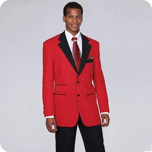 Neuestes Design Zwei Knöpfe Rot Bräutigam Smoking Kerbe Revers Herrenanzüge 2 Stück Hochzeit/Abschlussball/Abendessen Blazer (Jacke+Hose+Krawatte) W730