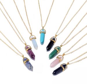 INS Natural Stone Pendant Druzy Drusy Necklace Gold Chain Bullet Hexagonal Prism Necklace Jewelry Chokers Quartz Crystals Necklaces D21903