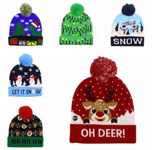 Рождественские вязаные шляпы привел детей детские зимние теплые шапочки вязание крючко