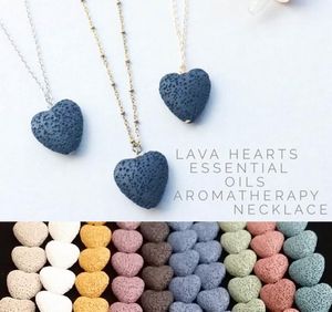Hjärta lava-rock pärla lång vulkan halsband aromaterapi eterisk olja diffusor halsband svart lava pendelle smycken gratis frakt