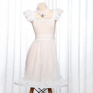 lovely is white mini dress 여성 여자 여자 달콤한 하녀 종이 코스프레 유니폼 유니폼 로리타 섹시한 의상 다시 크로스 스트랩 드레스