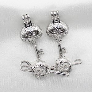 Silver Plated Animal Owl Key Oyster Pearl Cage Pendant Essential Oil Diffuser Jewelry Bead Cage Lockets Necklace Charms