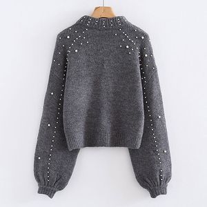 Bigsweety Mulheres Turtleneck Sulers Pearl Beading Sweater Outono Inverno Quente Lanterna Sleeve Mulheres Jumper Pull Bullvers