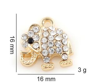 20PCS/lot 16x16mm (Gold,Silver Color) Rhinestones Elephant Pendant Charms Fit For Glass Magnetic Memory Floating Locket