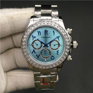 Wysokiej Jakości Mężczyźni Zegarek Mechaniczny Automatyczny Wristwatch Stal Bransoletka Ceramiczna Bezel Sapphire Ice Blue Face Cosmograph Dive Zegarki 40mm