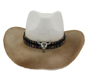 Brown Spray Paint Large Brim Paper Cowboy Straw Hat Outdoor Unisex Men Women Sun Protection Hat Beach Panama Sun Cap