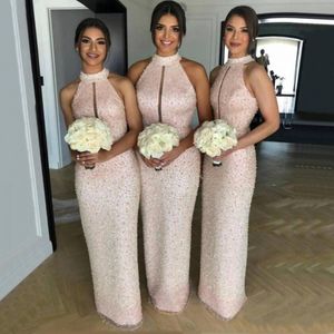 Shinning Beaded Sequined Luxury Bridesmaid Dresses Mermaid keyhole High Neck Backless Long Maid of Honor Dress Sexy Back Wedding Guest Gowns