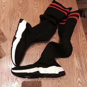 Sıcak Satış-Speed ​​Trainer Uyluk Yüksek Streç Örgü Uzun Çizmeler Kadın Moda Tasarımcısı Çorap Botları Üzerinde Kayma Ucuz Casual Ayakkabı Tüm Siyah Boyutu 40