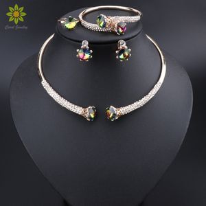 Set di gioielli Dubai per donne Dubai Nigeria Collana di cristalli Orecchini Set Regalo nuziale Set di gioielli per damigella d'onore di nozze africane