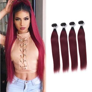 Indian Virgin Hair Extensions 1B 99J Ombre Human Hair 1B/99J 4 Pieces/Lot Silkesly raka dubbel wefts raka billiga färgade två toner färg