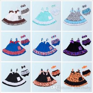 Baby Girl Clothes Kids Summer Clothing Sets Summer Suspender Dresses Diaper Cover Headband Outfits Infant Ruffle Tops PP Pants Suits TLYP427