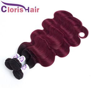 Raw Virgin Indian Hair Wavy Weave Bundles On Body Wave 3pcs Ofertas 1b Borgoña Coloreado Human Hair Bundles Red 2 Tone Diffide Extensions