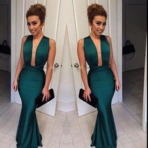 Simple Dark Green Mermaid Prom Dresses with Deep V Neck Sexy Backless Floor Length Formal Evening Party Gowns Custom Made Cheap Dress ED1340