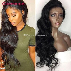 Glamourosa Brasil Human Human Wig Wig Deep onda de onda corporal reta Curada perucas de renda 18 20 22 24 26 polegadas peruca frontal de renda