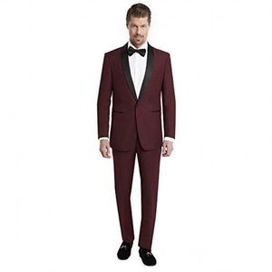 New populares um botão Burgundy Homens Wedding Suits xaile lapela Two Pieces Negócios noivo smoking (jaqueta + calça + gravata) W1266