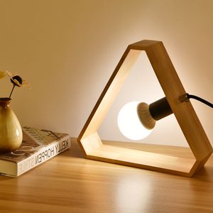 Art Square Wood Desk Lampa E27 Hållare Solid Träbordslampor För Sovrum Säng Nattljus