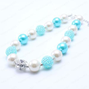 New Arrivel Girl Kid Chunky Necklace Fashion Blue + Pearl Color Kids Bubblegum Chunky Bead Necklace Gioielli per bambini